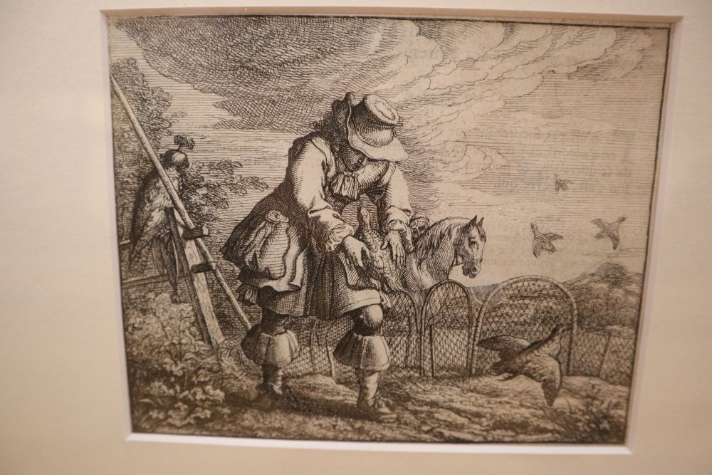 Adriaen van Ostade (Dutch 1610-1685), The Peasant Settling His Debt, etching [1646 and later] and three other small prints